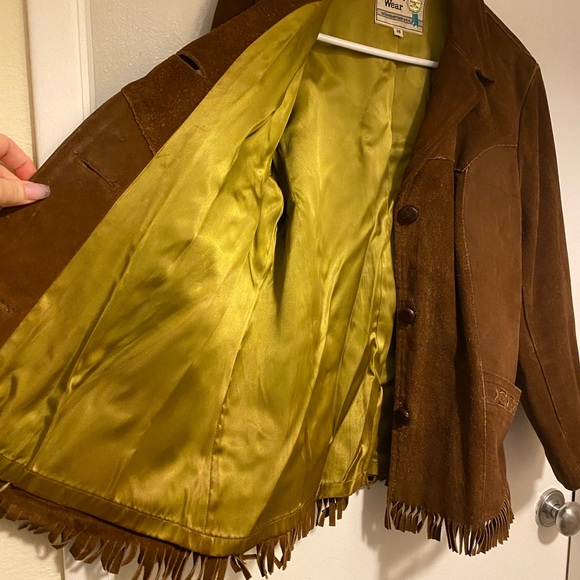 Vintage 60s Brown Suede Fringe Jacket M/L ๐ค fringe hem ๐ค western detail ๐ค - Picture 6 of 12